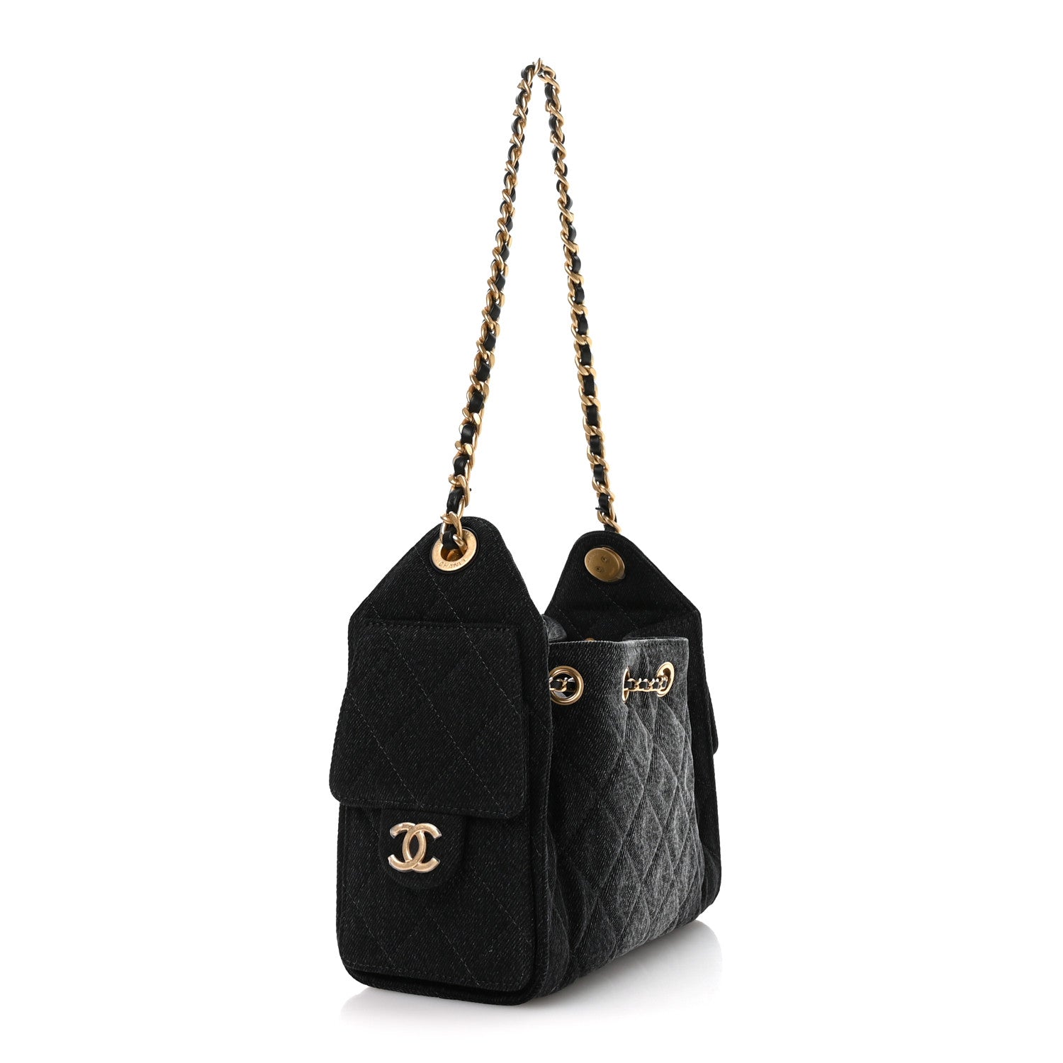 Washed Denim Quilted Mini Chanel 25 Handbag Black