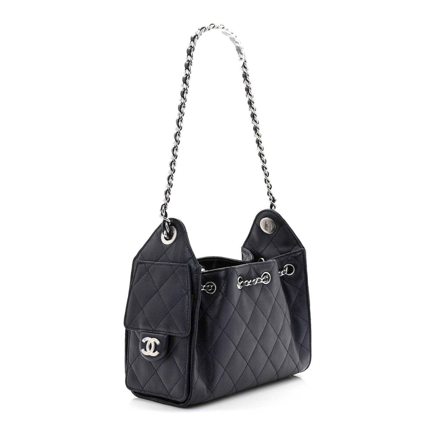 Metallic Caviar Quilted Mini Chanel 25 Handbag Dark Blue