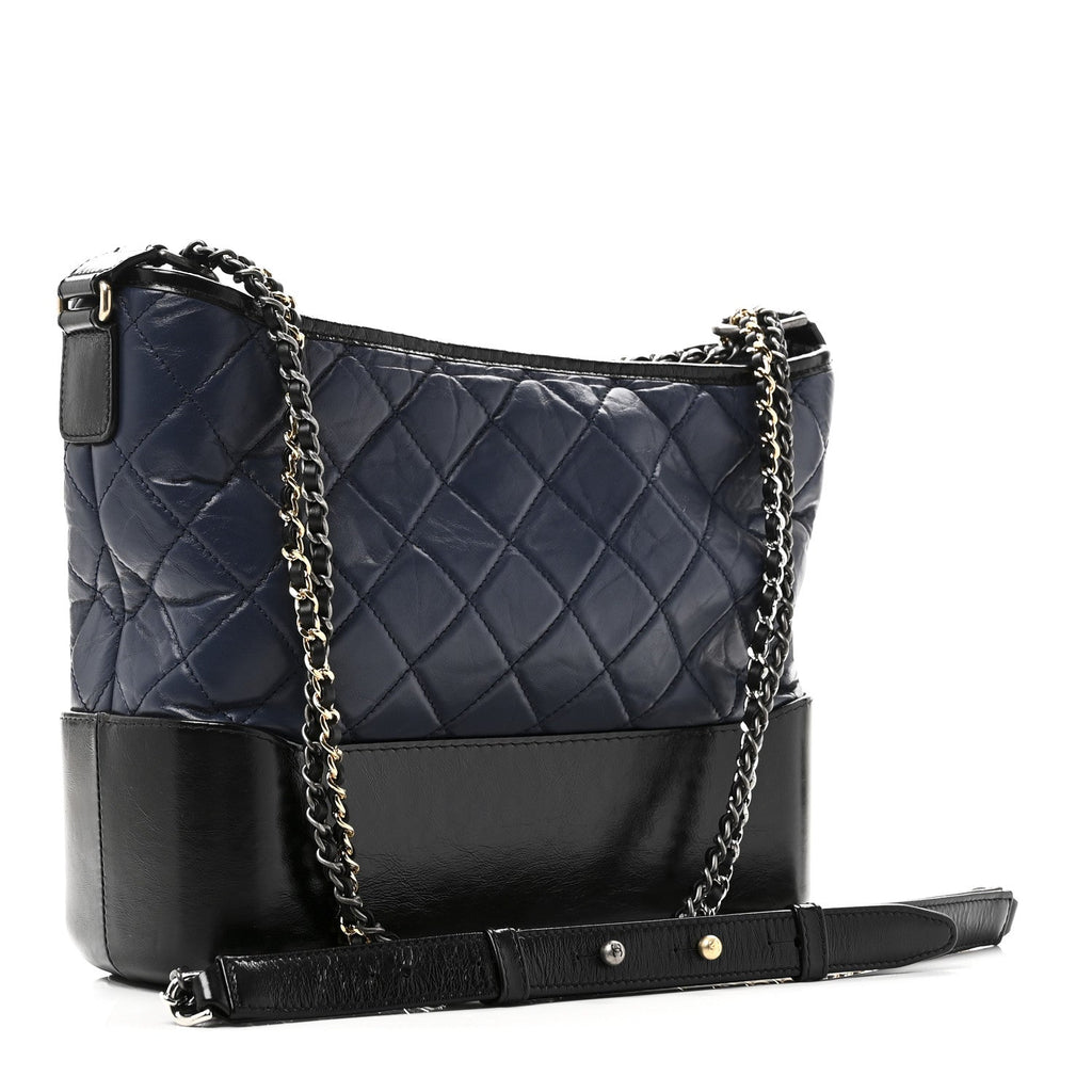 Aged Calfskin Quilted Medium Gabrielle Hobo Navy Black