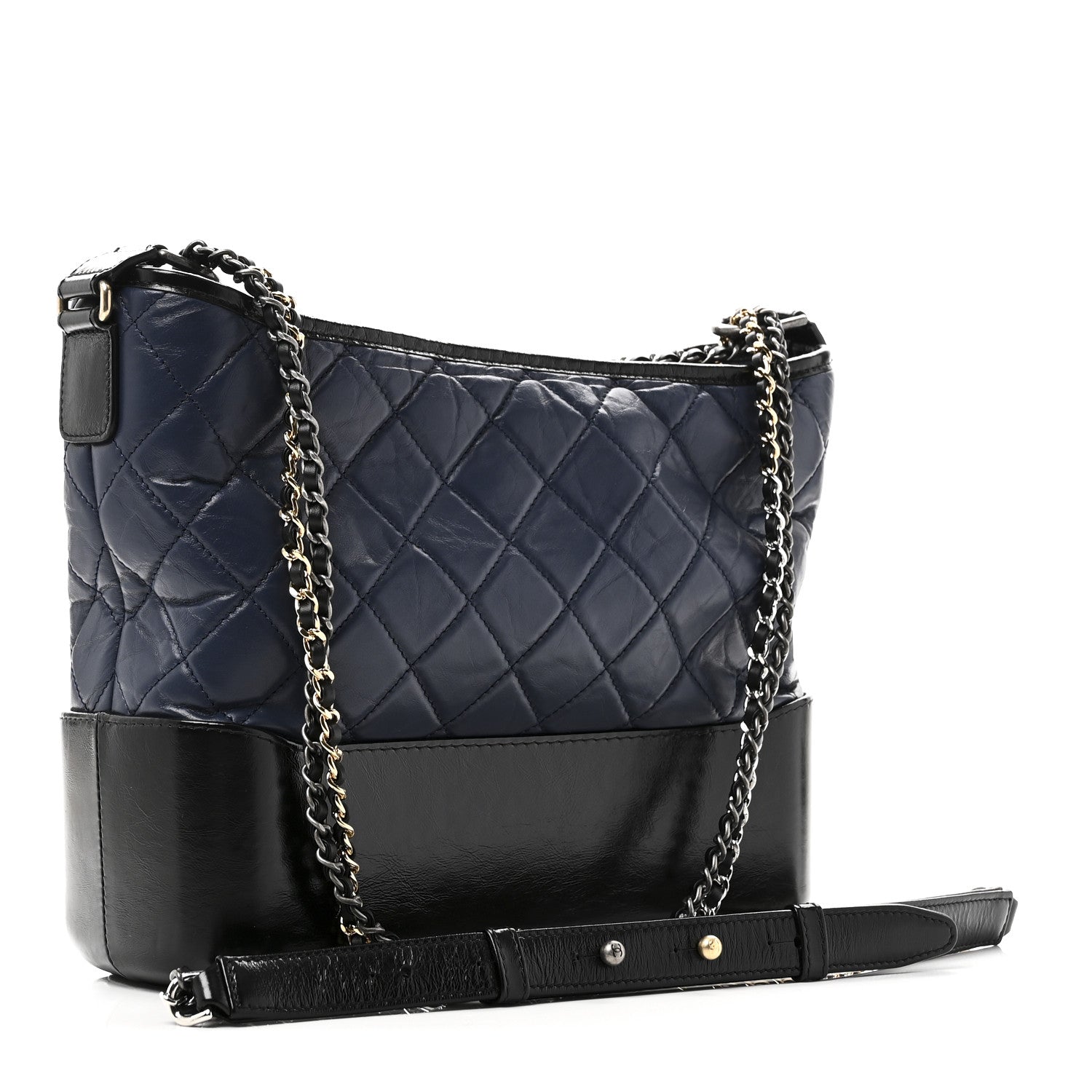 Aged Calfskin Quilted Medium Gabrielle Hobo Navy Black