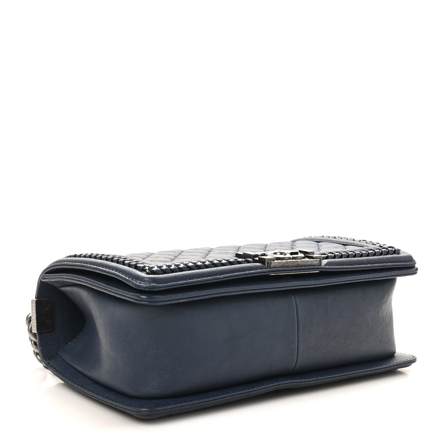 Calfskin Quilted Medium Top Handle Boy Flap Blue