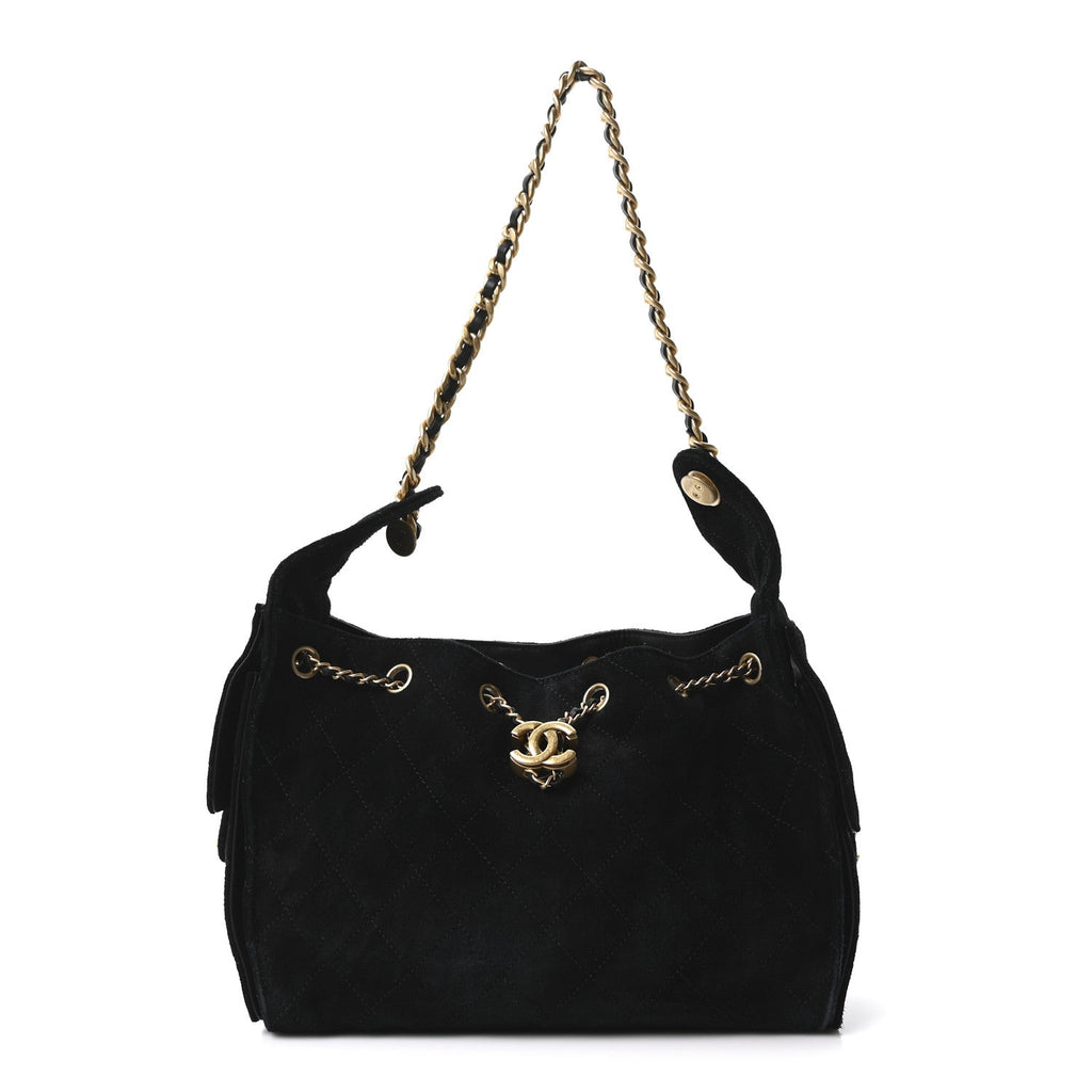 Suede Quilted Small Chanel 25 Handbag Black