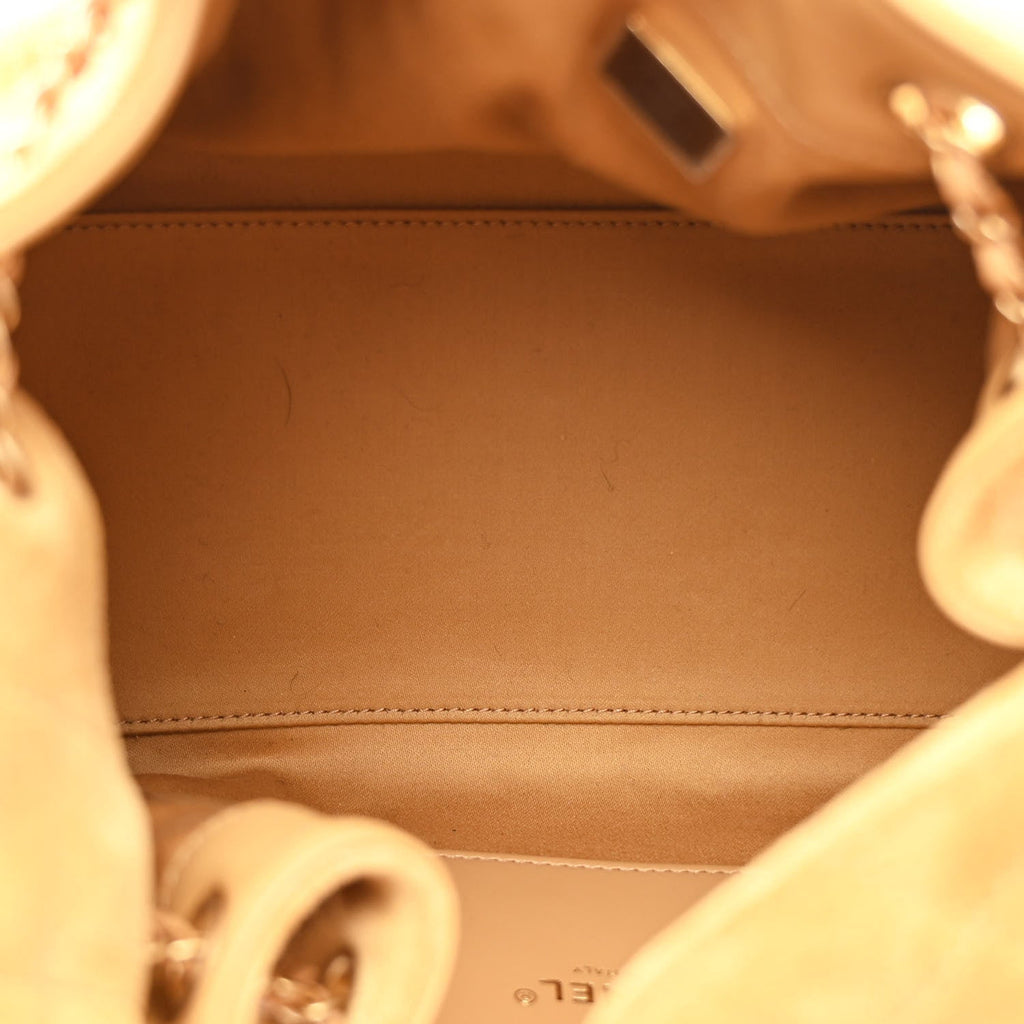 Suede Quilted Small Chanel 25 Handbag Beige