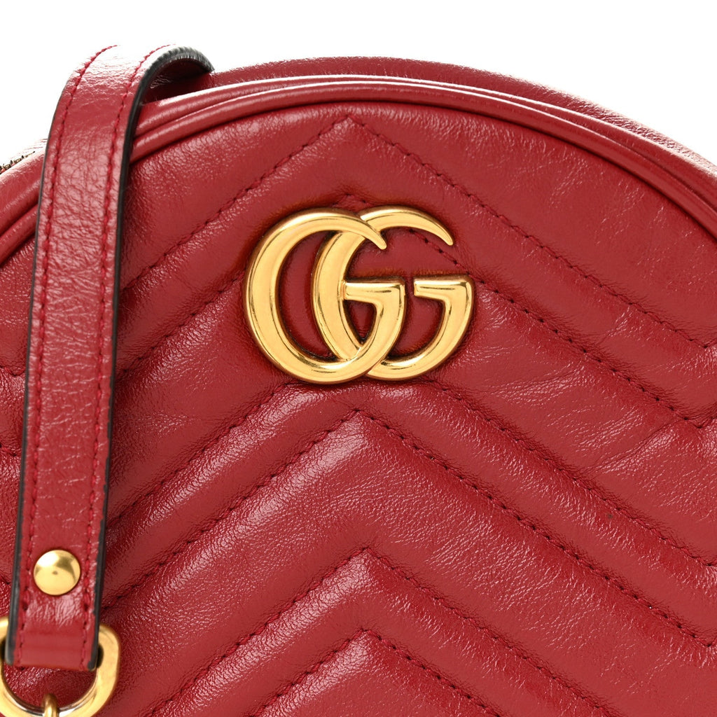 Glazed Calfskin Matelasse Heart Mini GG Marmont Round Shoulder Bag Romantic Cerise