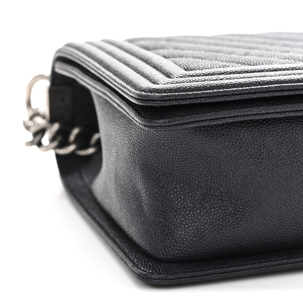 Caviar Chevron Quilted New Medium Boy Flap Dark Navy Blue