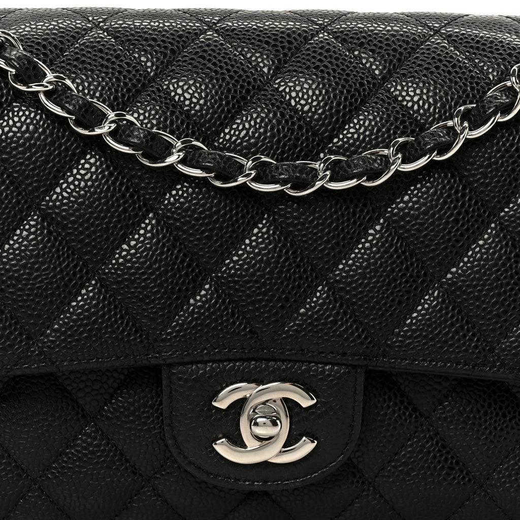 Caviar Quilted Medium Double Flap Black