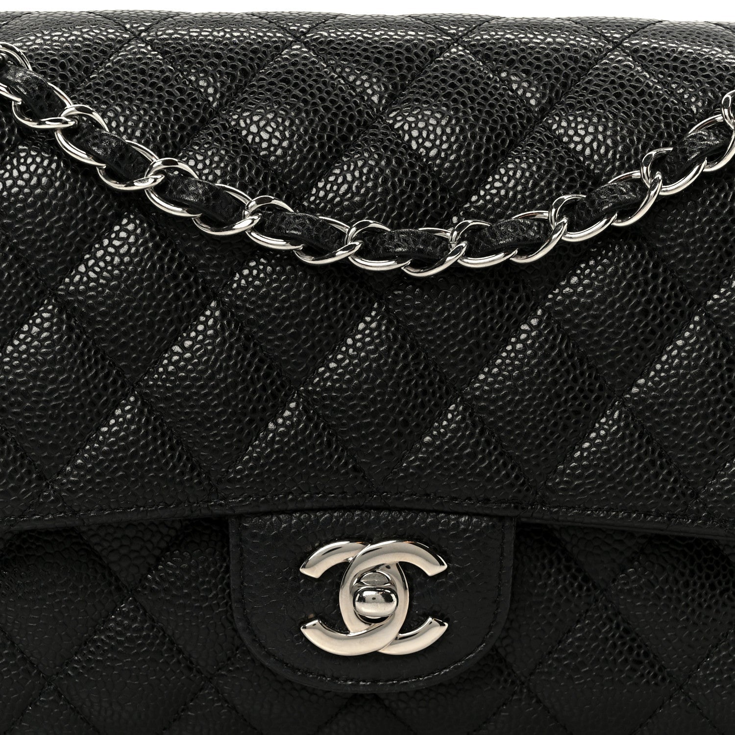 Caviar Quilted Medium Double Flap Black