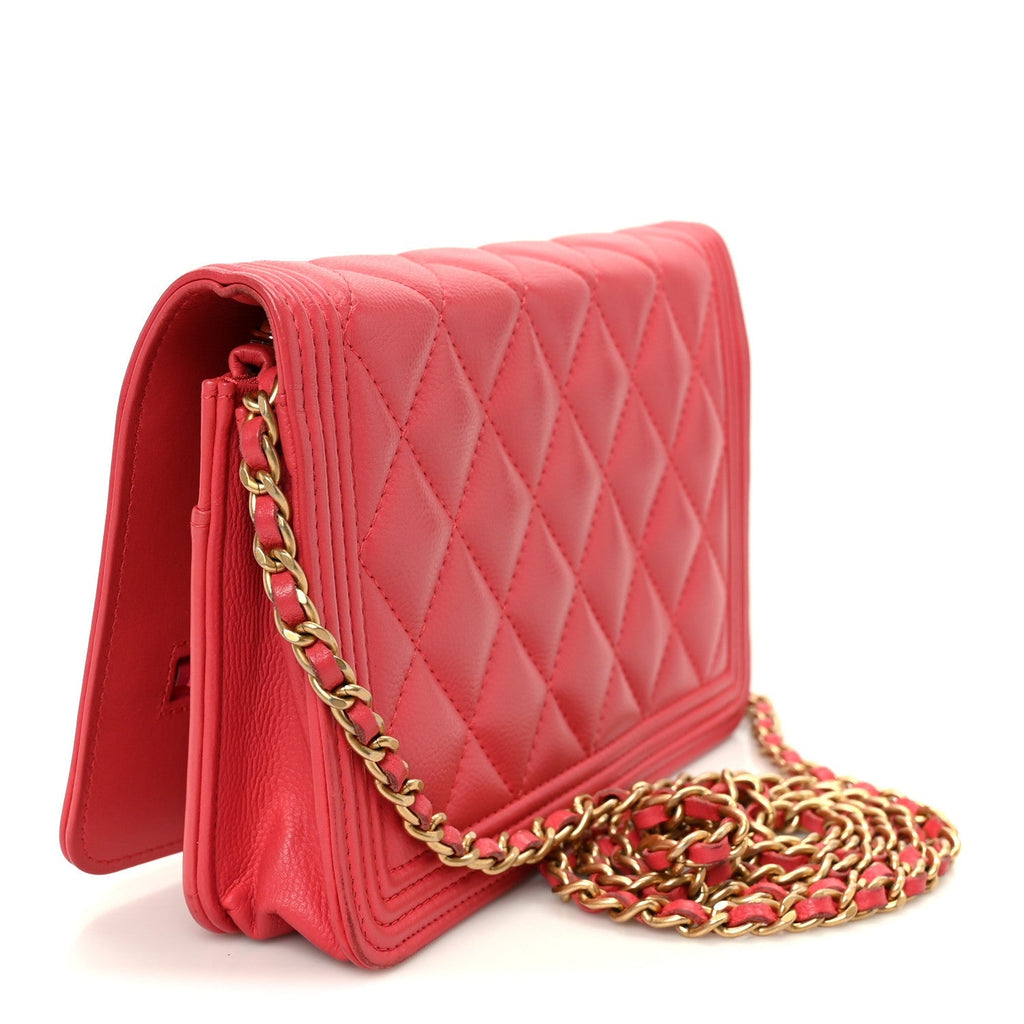 Caviar Quilted Boy Wallet On Chain WOC Dark Pink