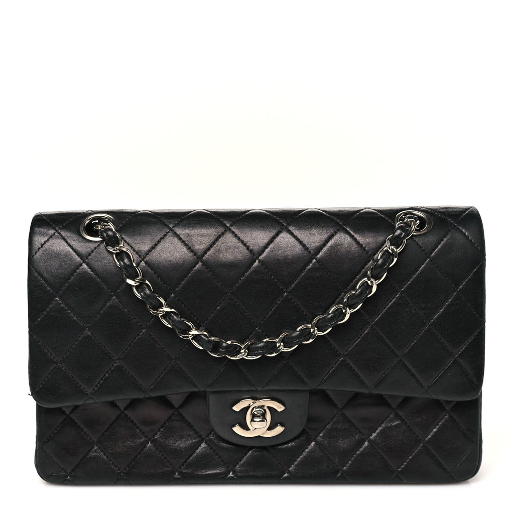 Lambskin Quilted Medium Double Flap Black
