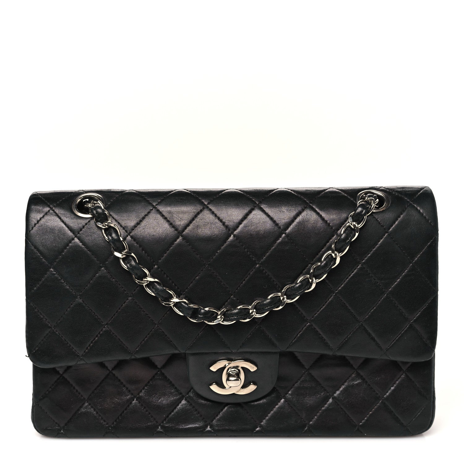 Lambskin Quilted Medium Double Flap Black