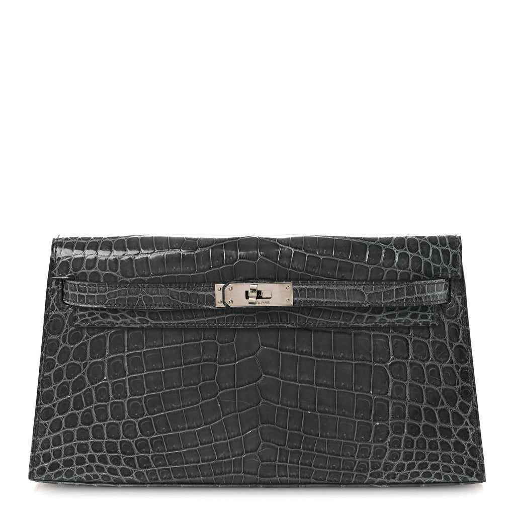 Shiny Niloticus Crocodile Kelly Elan Pochette Bleu Tempete