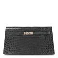 Shiny Niloticus Crocodile Kelly Elan Pochette Bleu Tempete