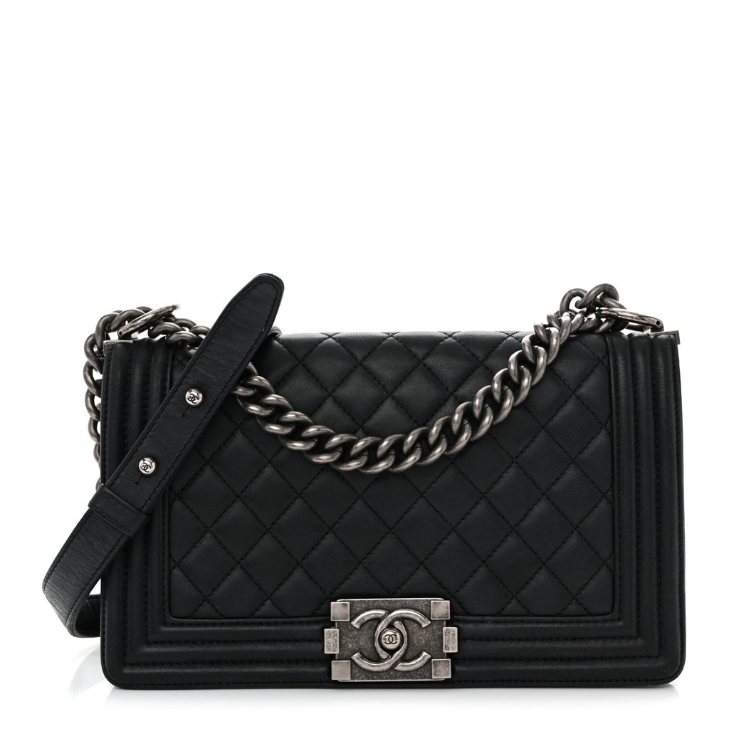 Lambskin Quilted Medium Boy Flap Black