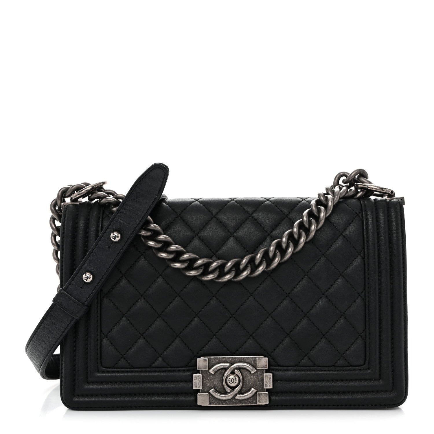Lambskin Quilted Medium Boy Flap Black