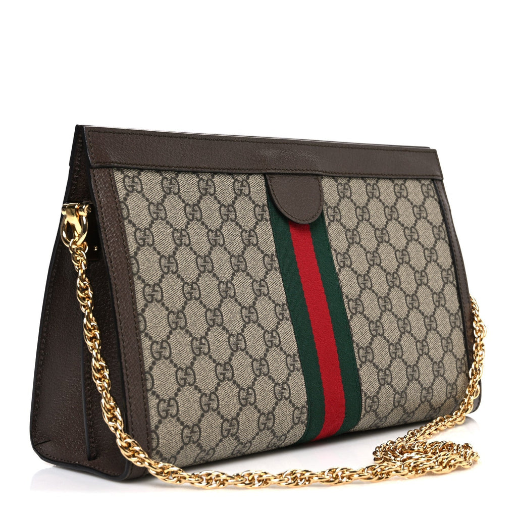 GG Supreme Monogram Web Medium Ophidia Chain Shoulder Bag Brown