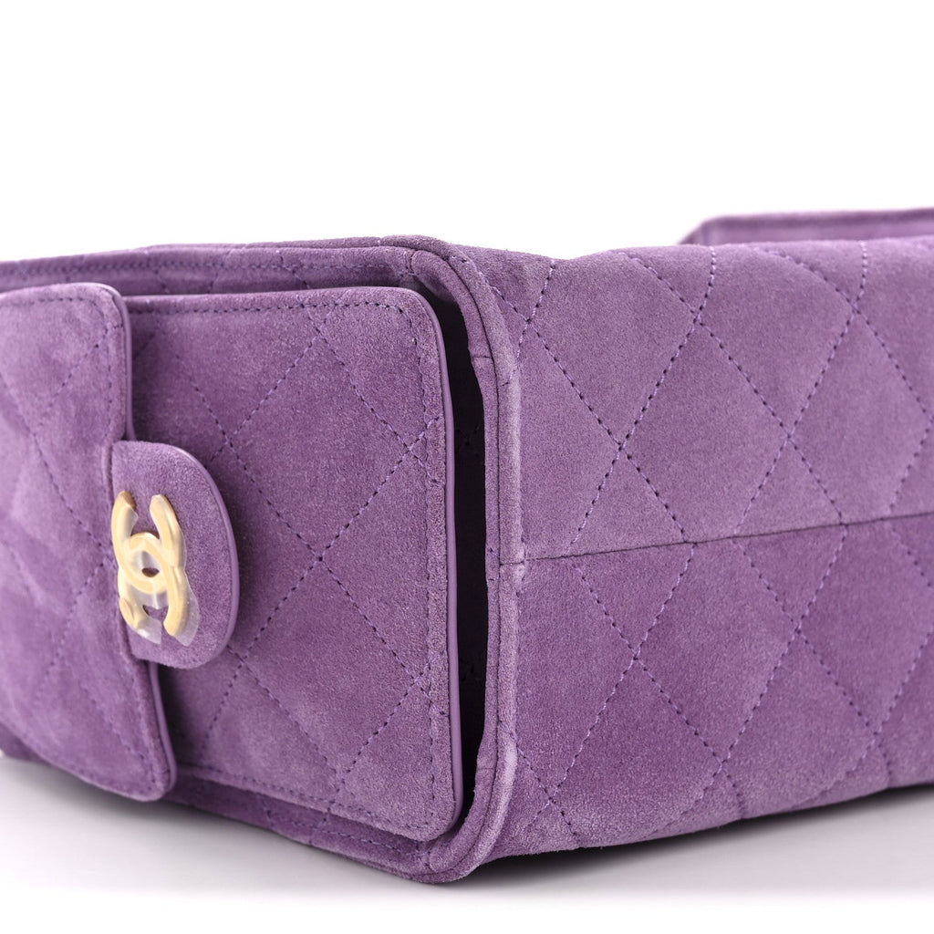 Suede Quilted Mini Chanel 25 Handbag Purple