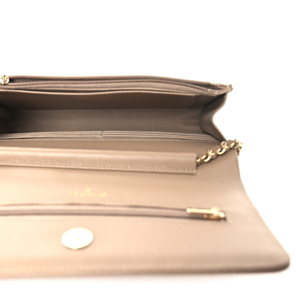 Caviar Quilted Wallet on Chain WOC Dark Beige