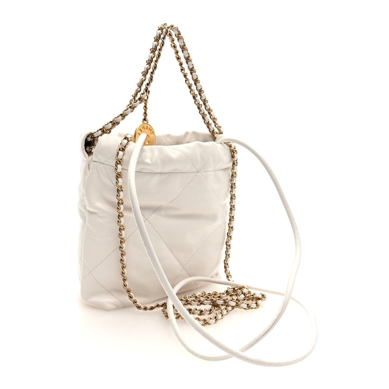 Shiny Calfskin Quilted Mini Chanel 22 White Black