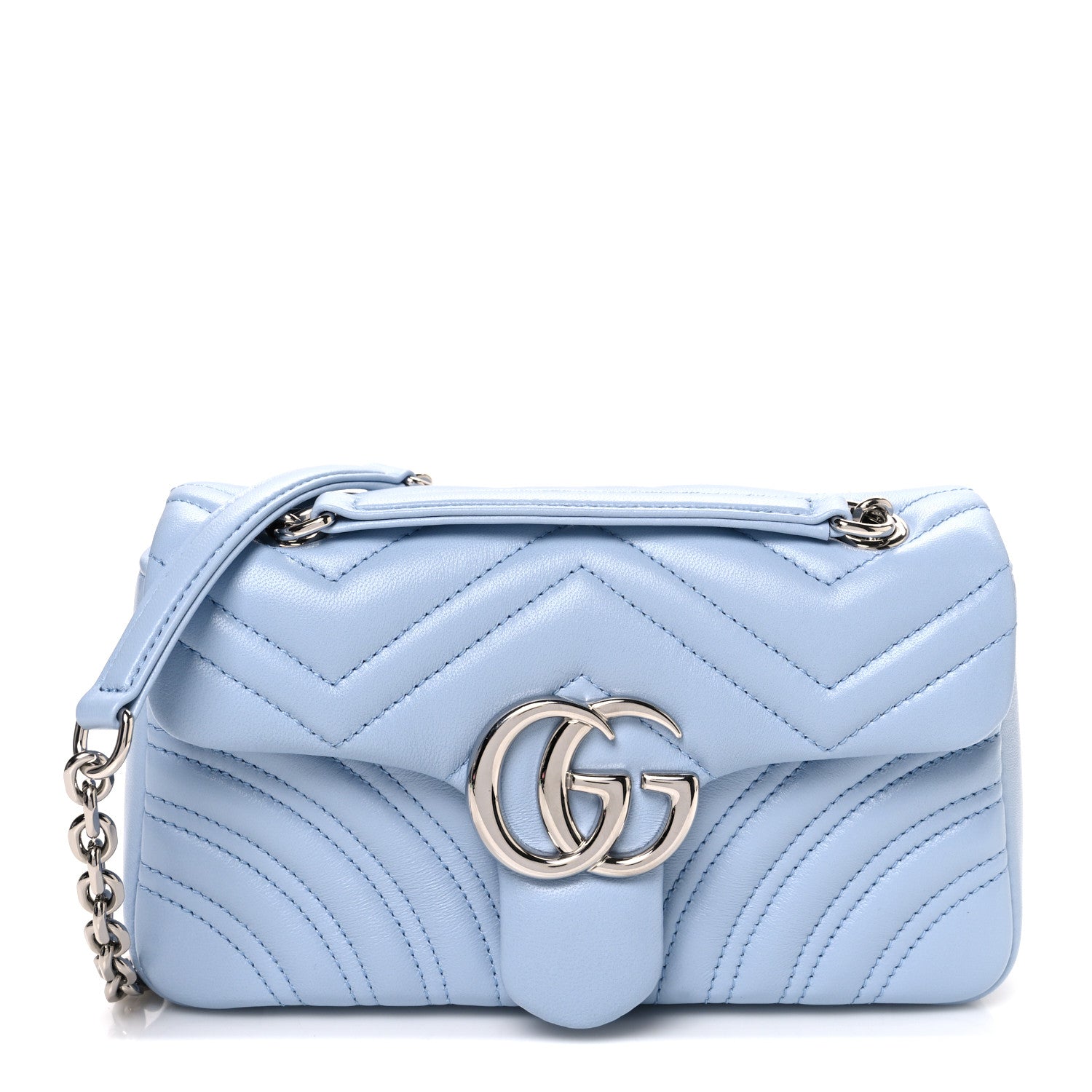 Lambskin Matelasse Small GG Marmont Shoulder Bag Light Blue
