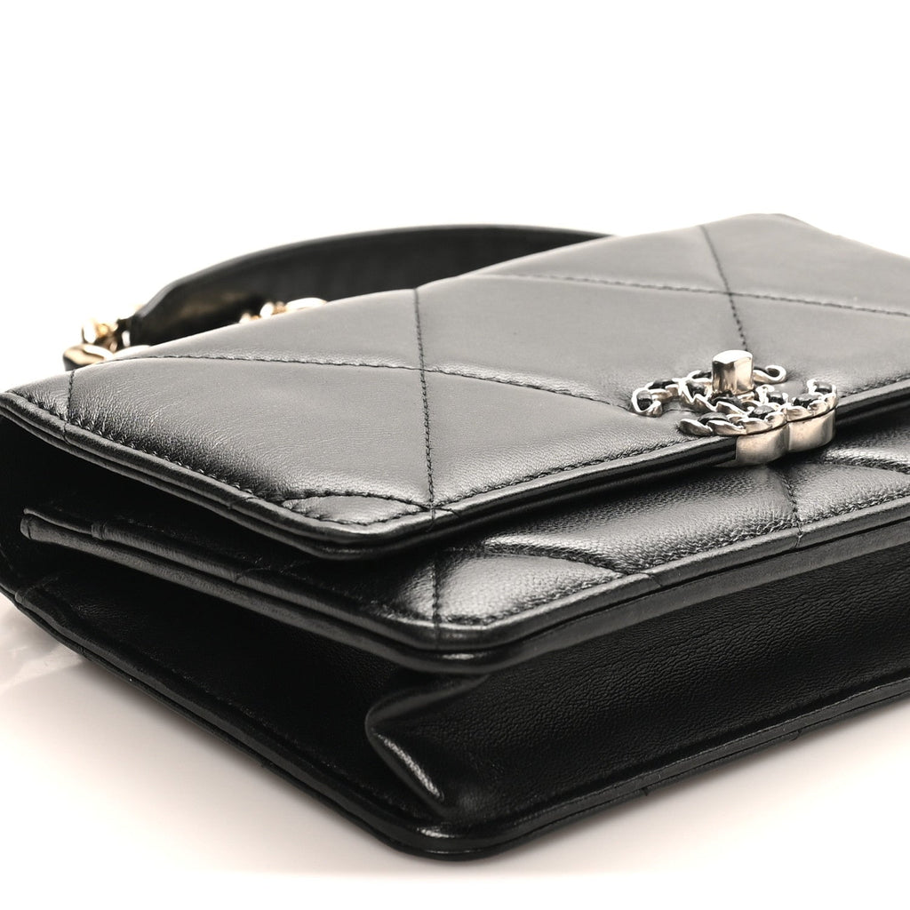 Lambskin Quilted Chanel 19 Wallet On Chain WOC Black