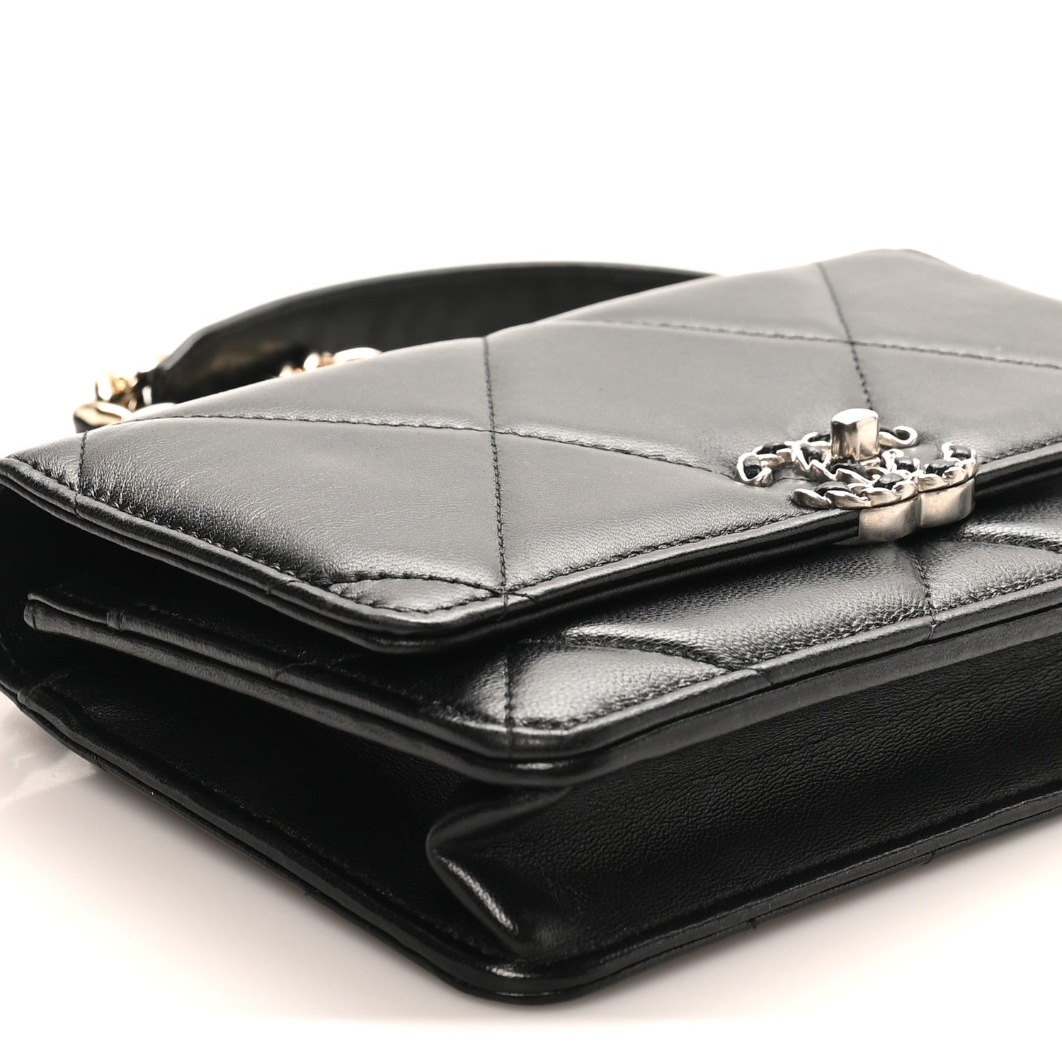 Lambskin Quilted Chanel 19 Wallet On Chain WOC Black
