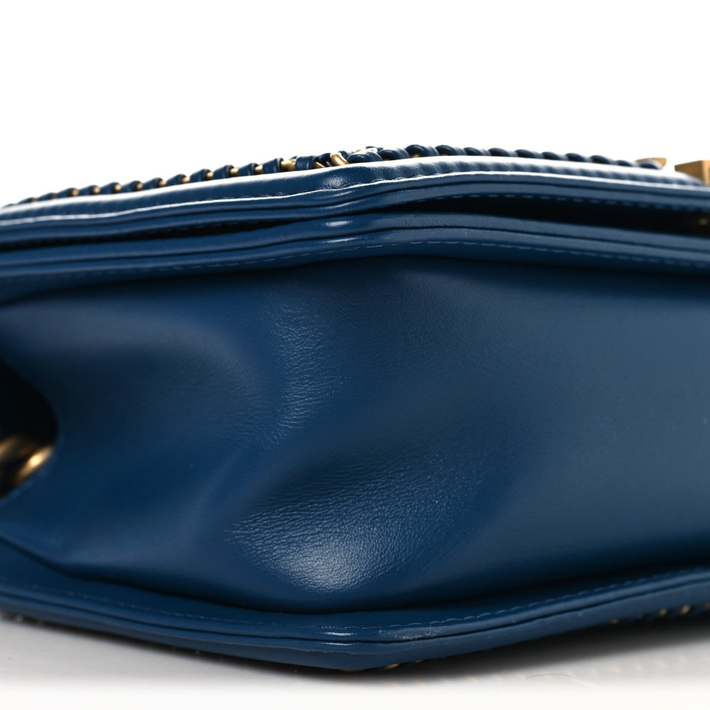 Calfskin Quilted Medium Boy Top Handle Flap Blue