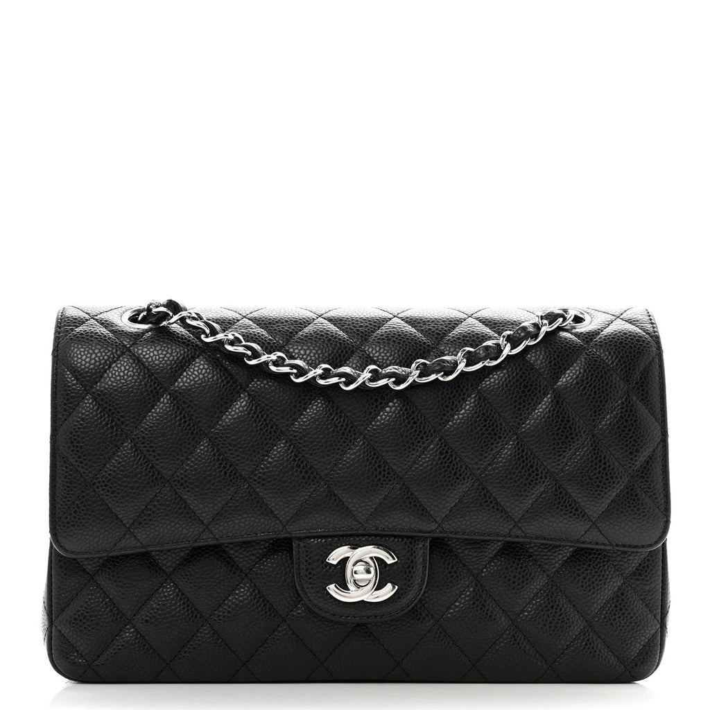 Caviar Quilted Medium Double Flap Black