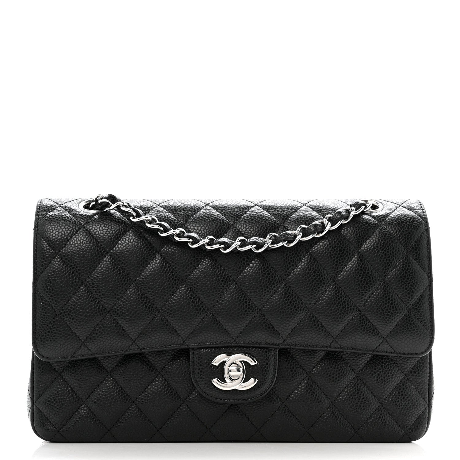 Caviar Quilted Medium Double Flap Black