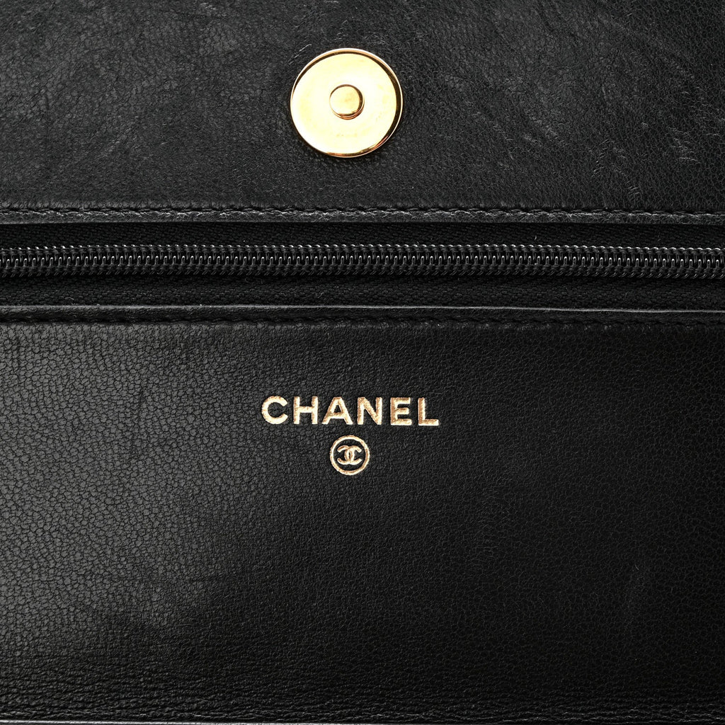 Lambskin Quilted Wallet On Chain WOC Black