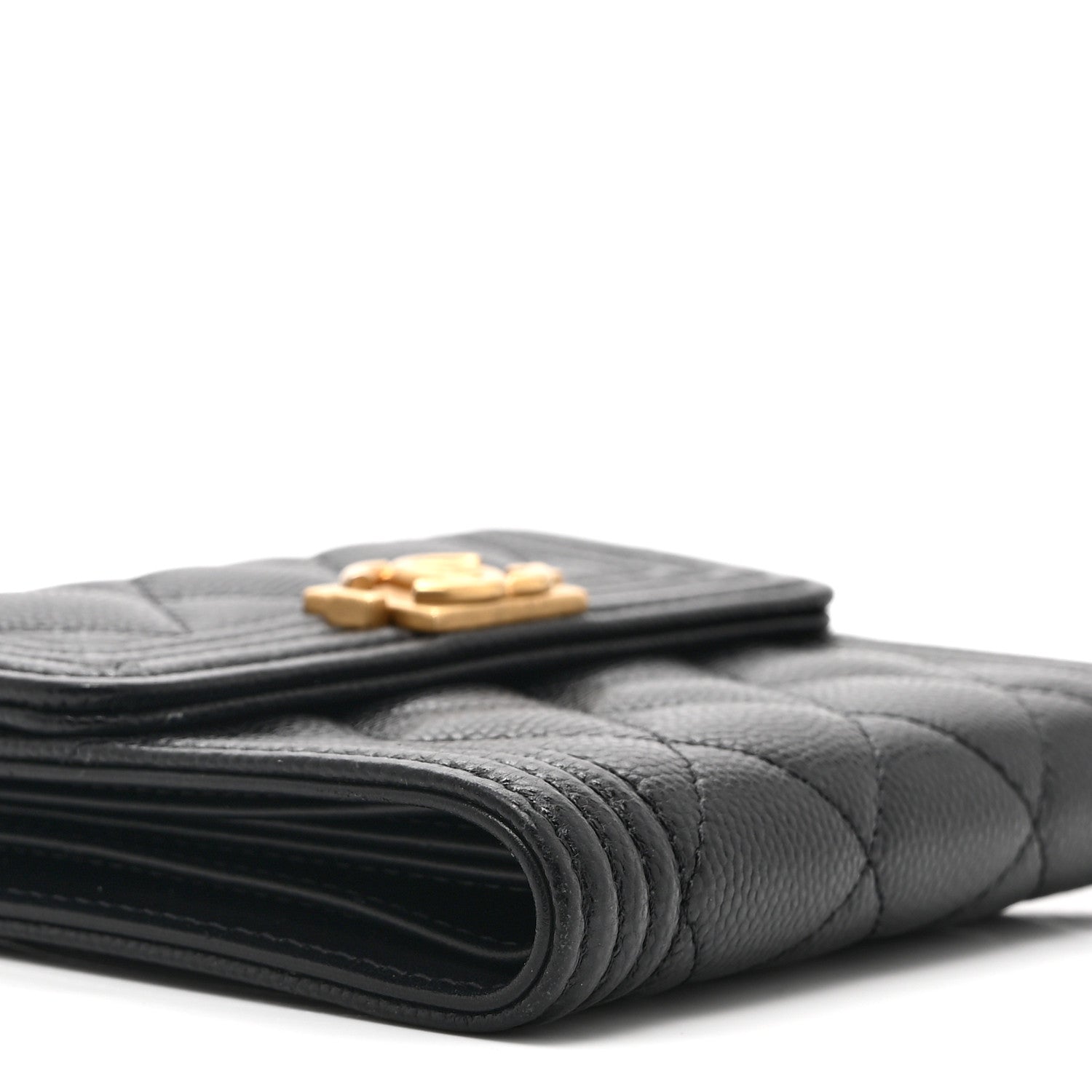 Caviar Quilted Compact Boy Wallet Black