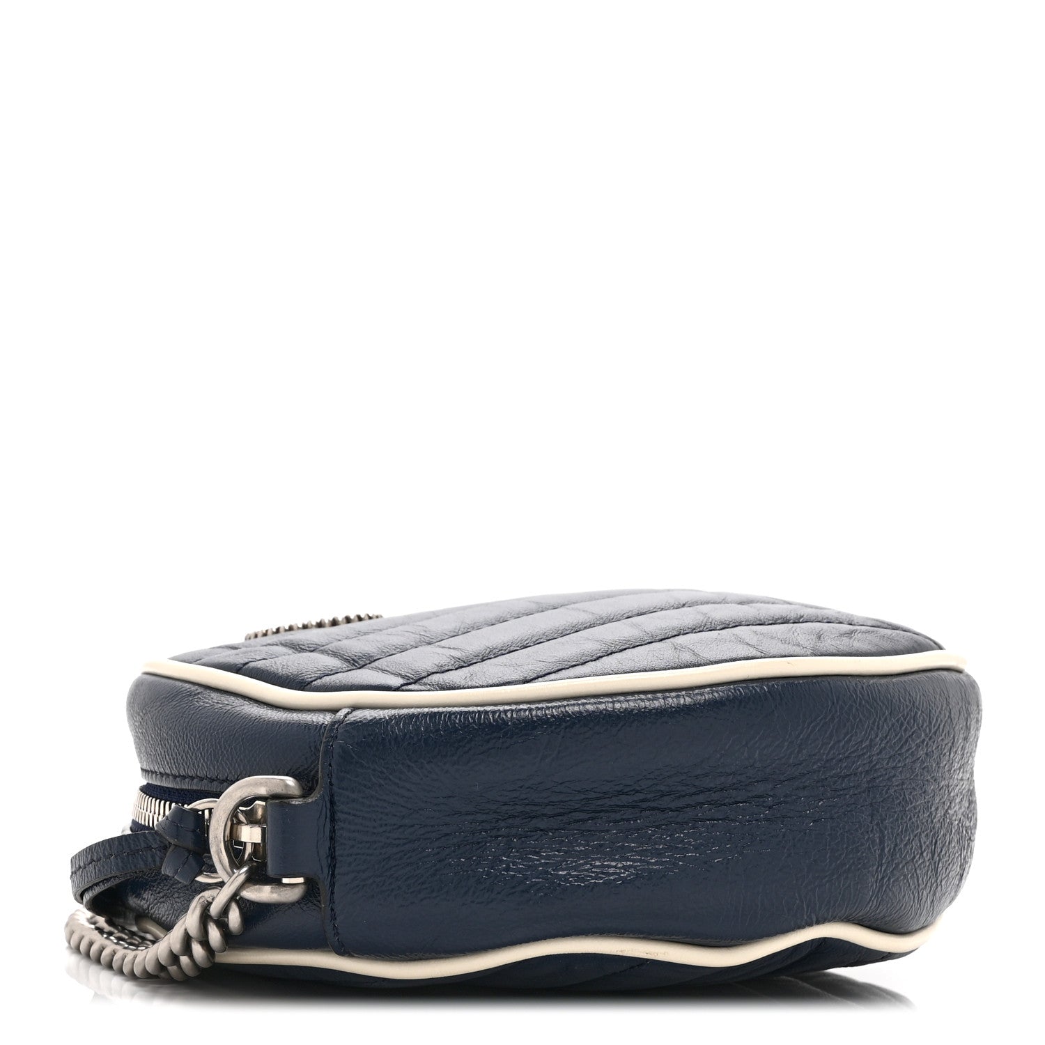 Azalea Calfskin Matelasse Diagonal Mini Torchon GG Marmont Round Shoulder Bag Blue Agata Mystic White