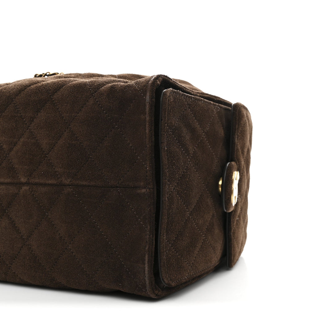 Suede Quilted Medium Chanel 25 Handbag Dark Brown