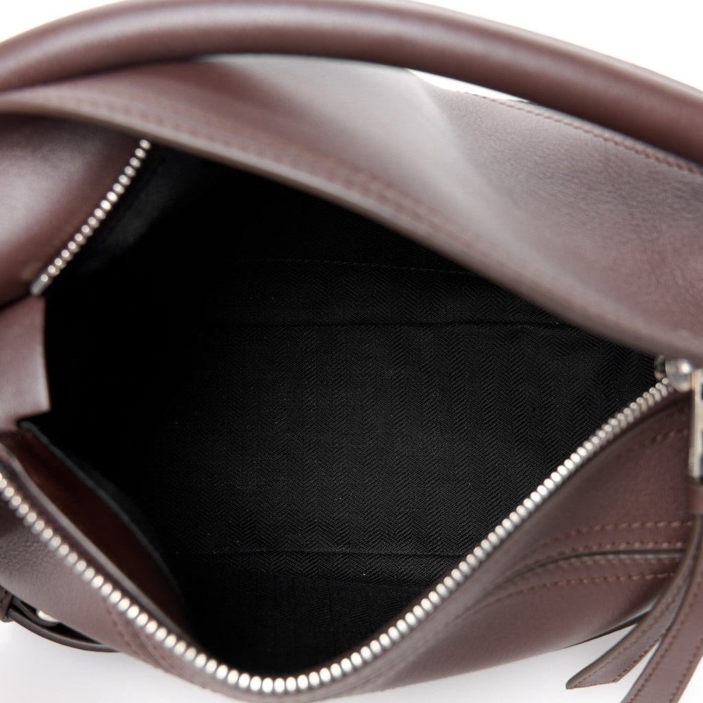 Shiny Calfskin Small Puzzle Biker Bag Dark Brown