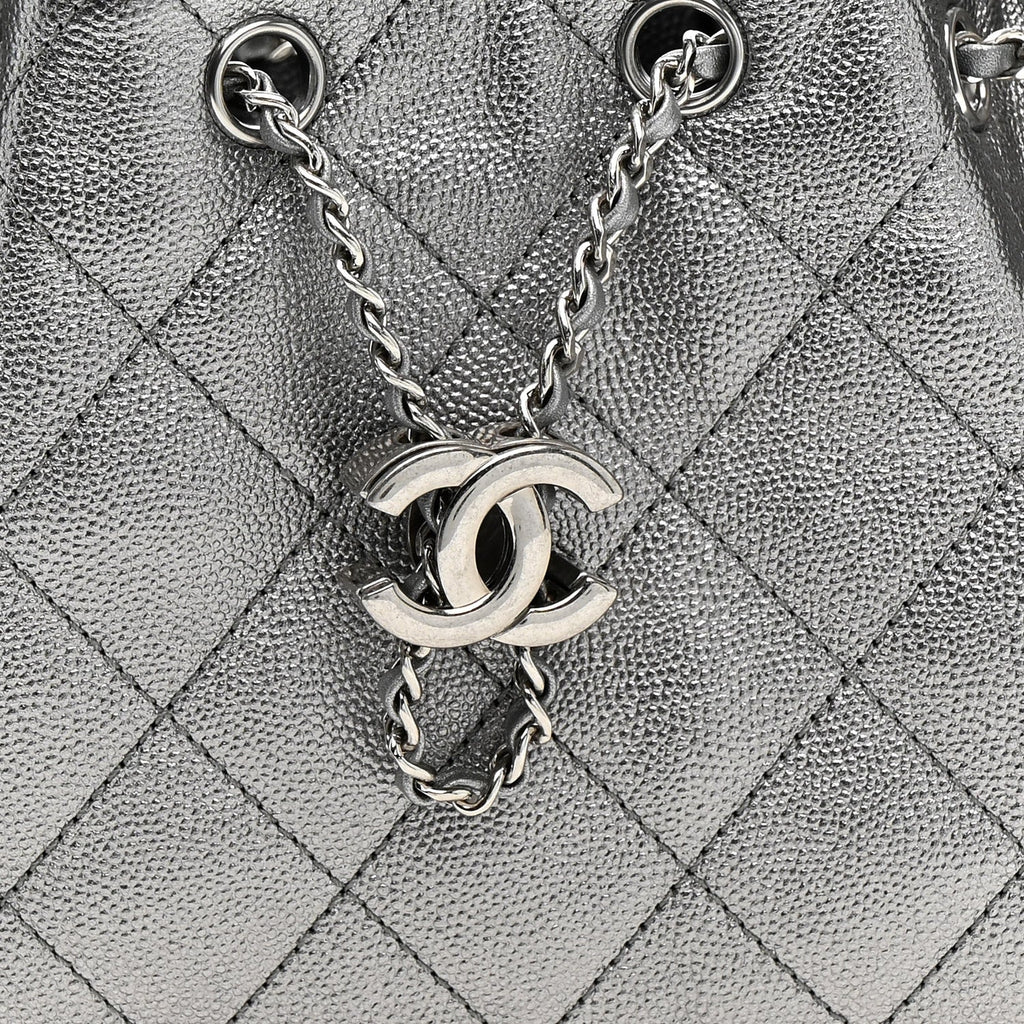 Metallic Caviar Quilted Mini Chanel 25 Handbag Anthracite