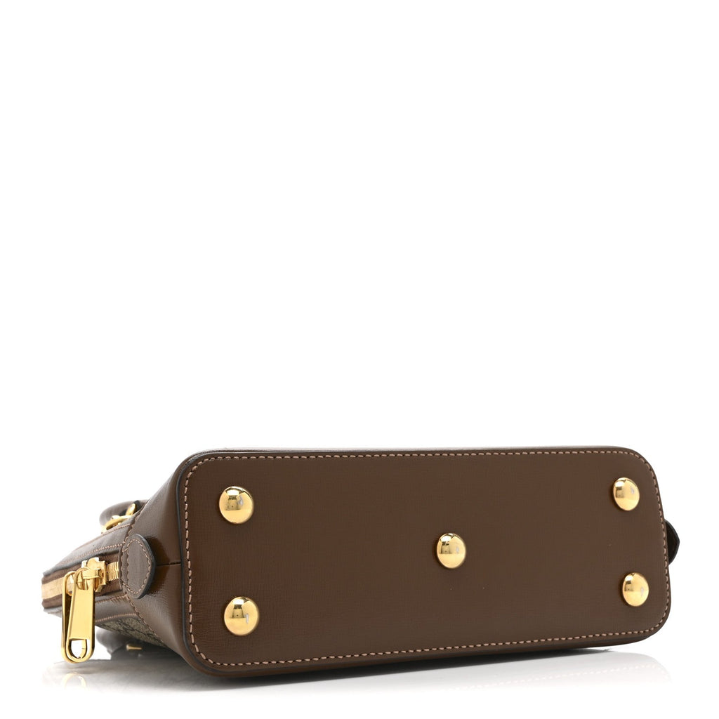 GG Supreme Monogram Azalea Calfskin Small Horsebit 1955 Top Handle Bag Beige Ebony Brown Sugar