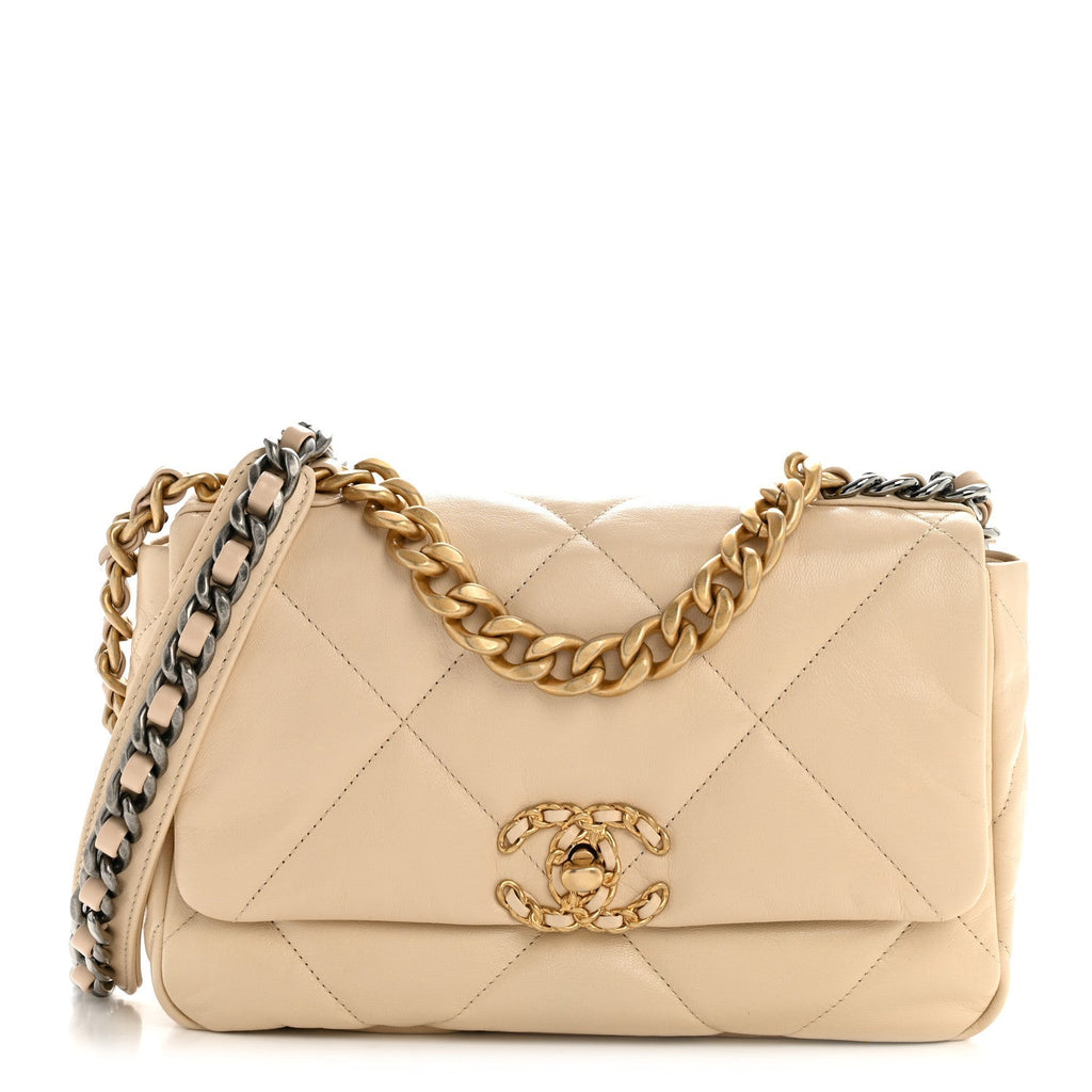 Lambskin Quilted Medium Chanel 19 Flap Beige