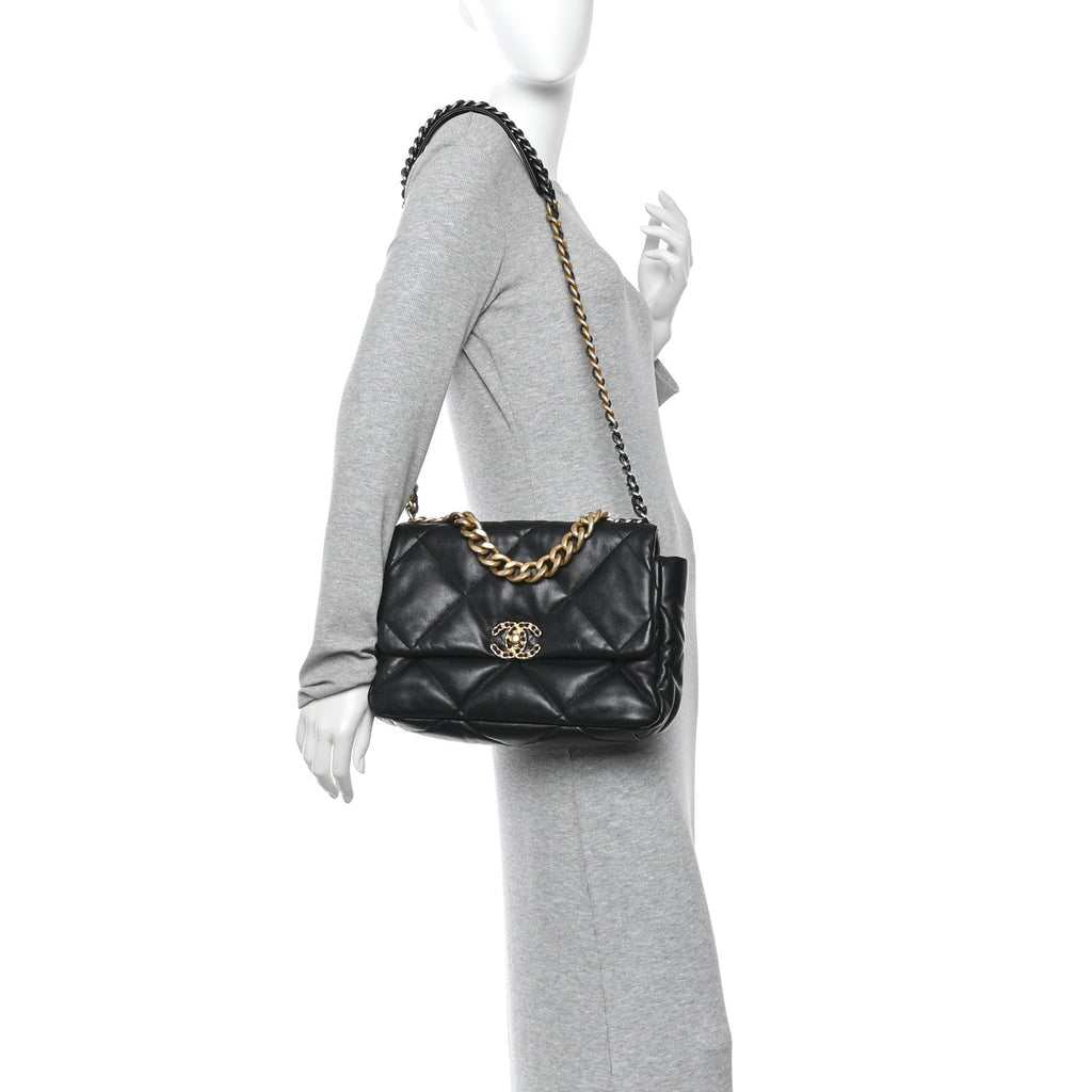 Lambskin Quilted Large Chanel 19 Flap Black