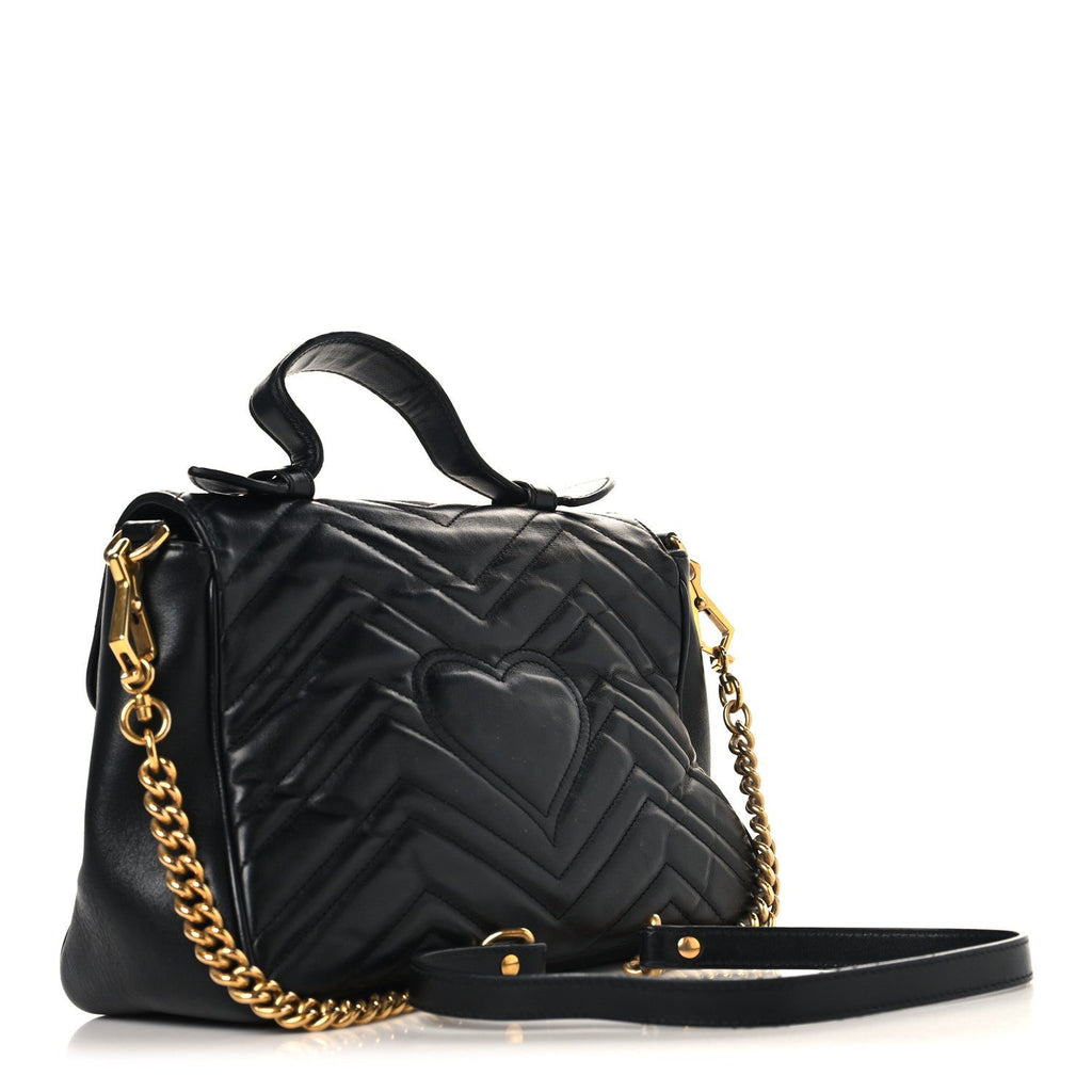 Calfskin Matelasse Small GG Marmont Top Handle Shoulder Bag Black