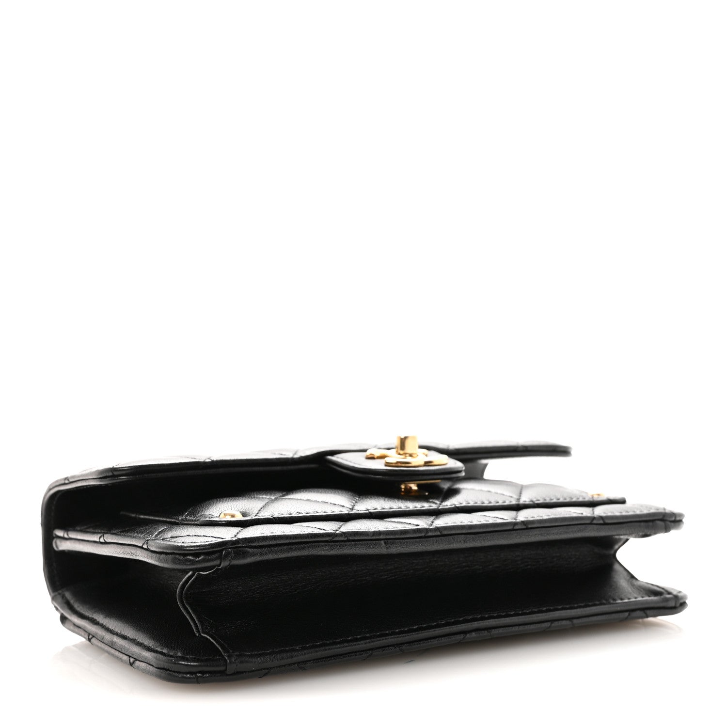 Lambskin Quilted Preppy Satchel Wallet On Chain WOC Black