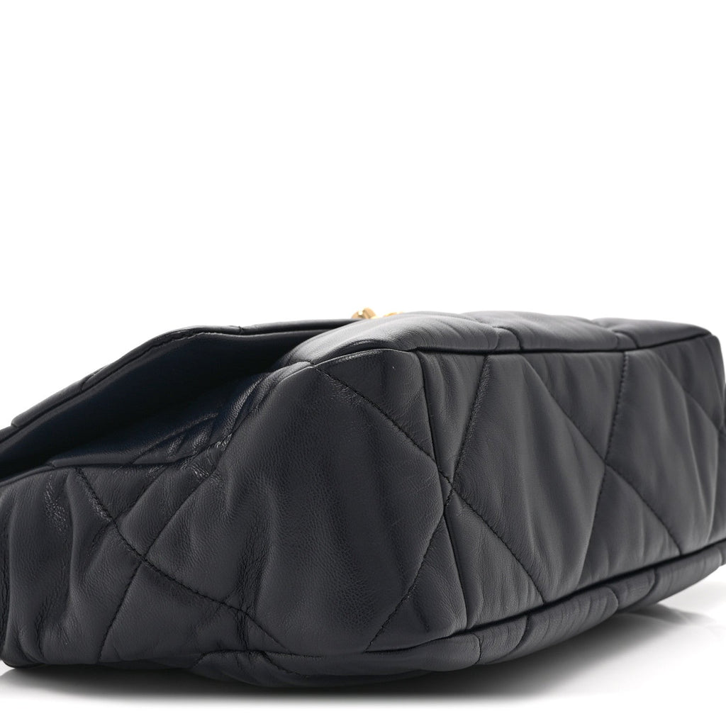 Lambskin Quilted Large Chanel 19 Flap Navy Blue