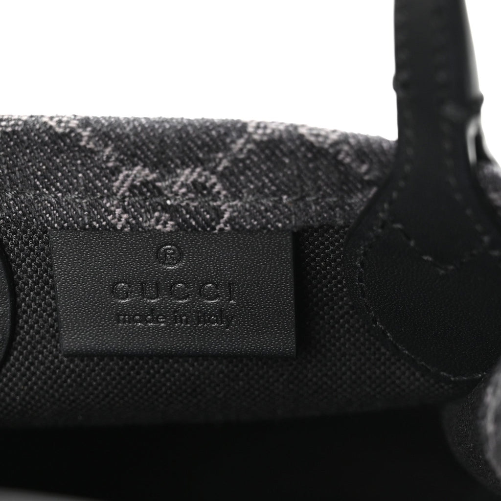 Denim GG Monogram Calfskin Mini Ophidia Tote Bag Black