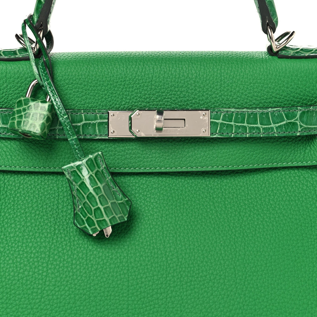 Togo Shiny Niloticus Crocodile Kelly Retourne Touch 28 Bambou