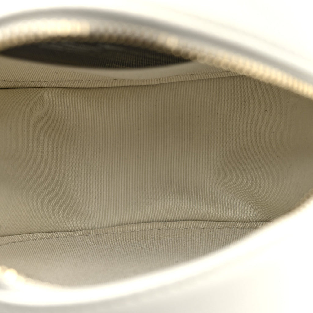 Shiny Goatskin Quilted Chanel 19 Round Clutch With Chain White