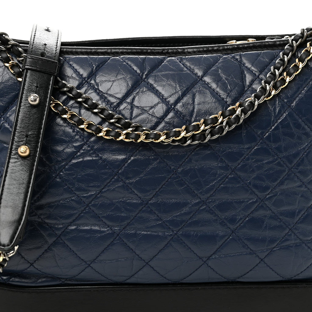 Aged Calfskin Quilted Large Gabrielle Hobo Navy Black