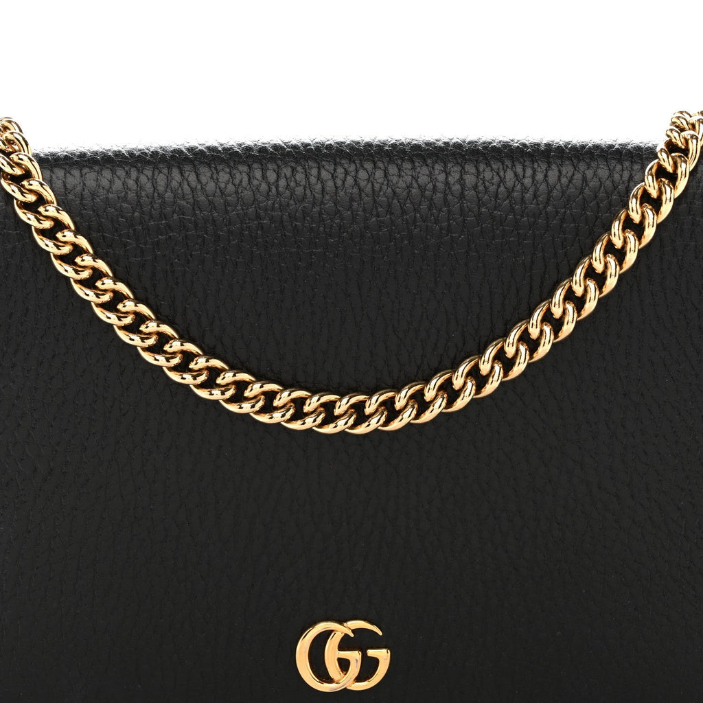 Dollar Calfskin Mini GG Marmont Chain Wallet Black