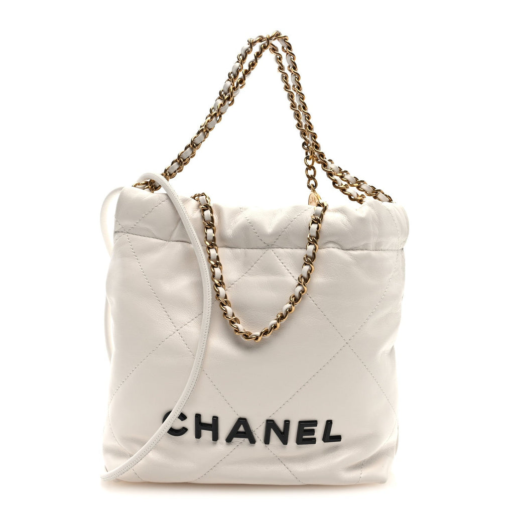 Shiny Calfskin Quilted Mini Chanel 22 White Black