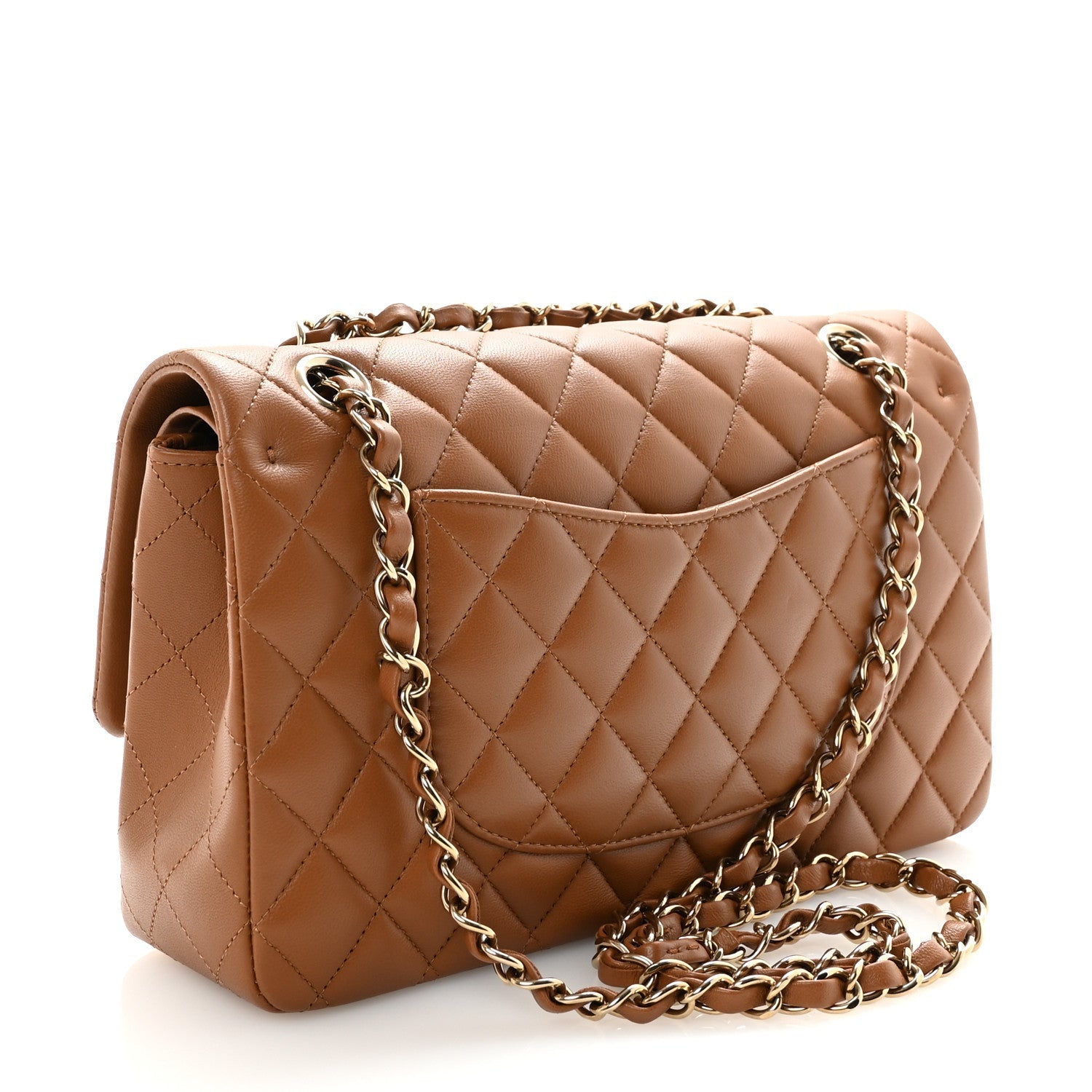 Lambskin Quilted Medium Double Flap Brown