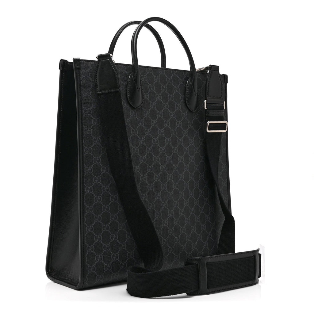 GG Supreme Monogram Azalea Calfskin Medium Retro Interlocking G Vertical Tote Bag Black