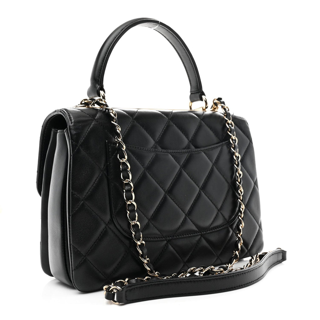 Lambskin Quilted Small Trendy CC Dual Handle Flap Bag Black