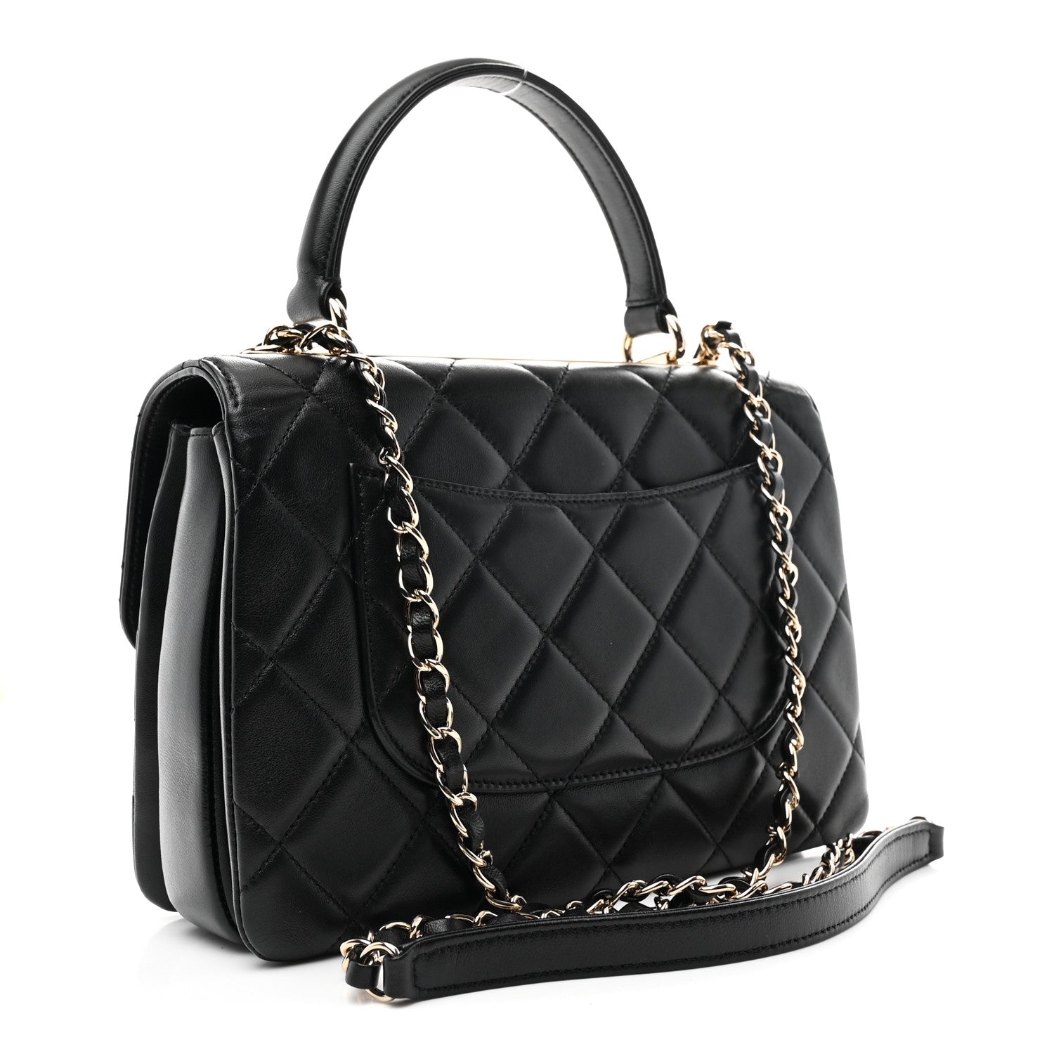 Lambskin Quilted Small Trendy CC Dual Handle Flap Bag Black